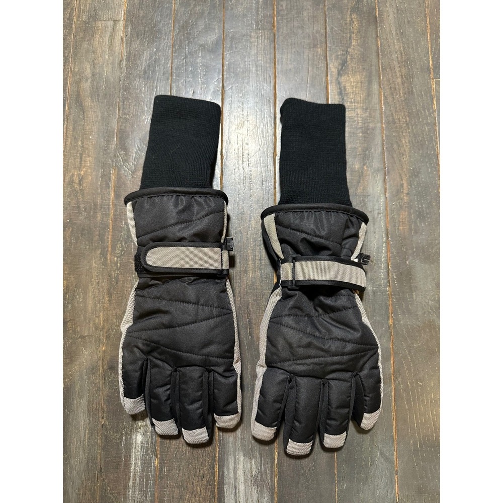 Kids Black Grey Insulated Winter Snow Gloves Water Resistant Knit Cuff‎ 10-12